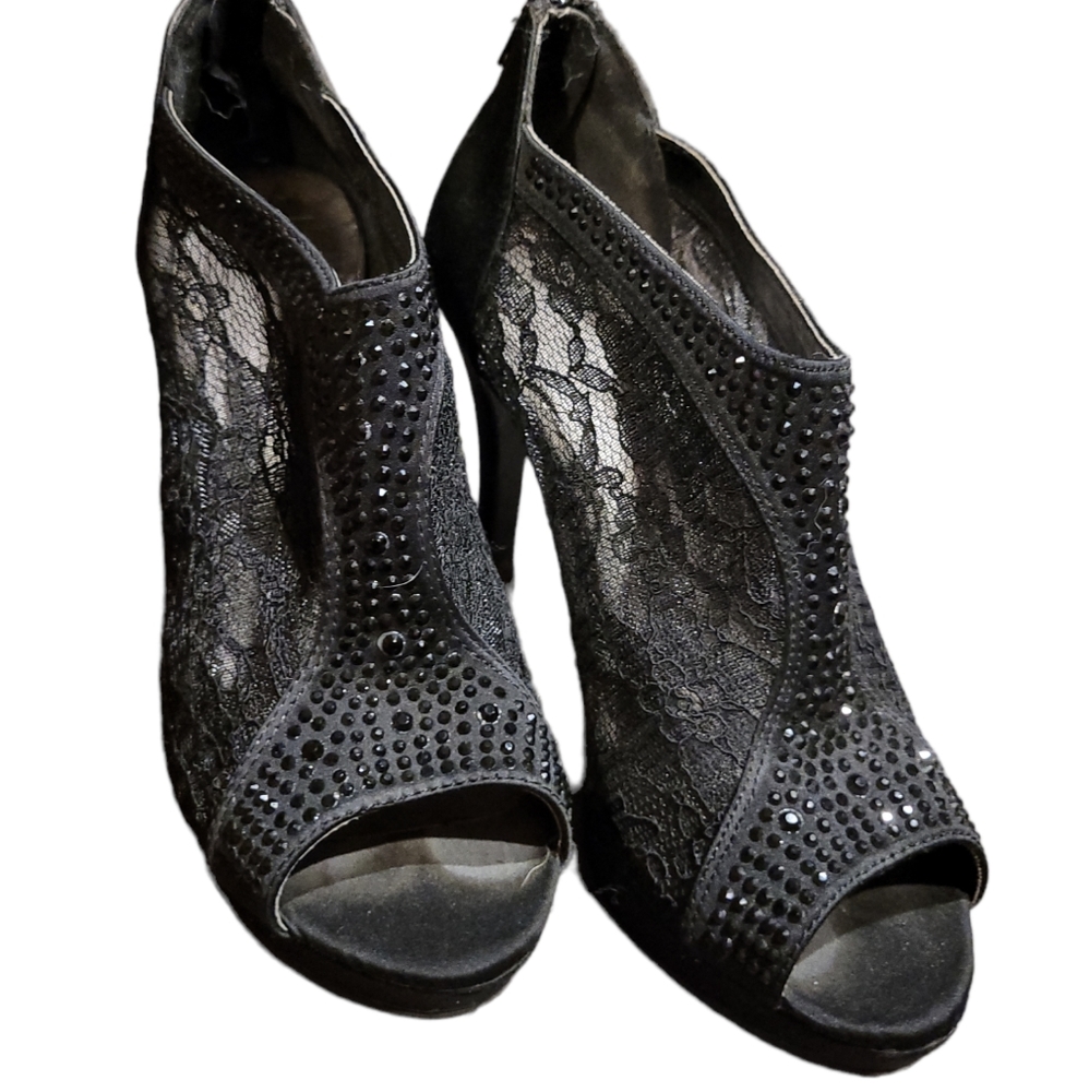 🔥Sexy Black Rhinestone with Lace High Heels